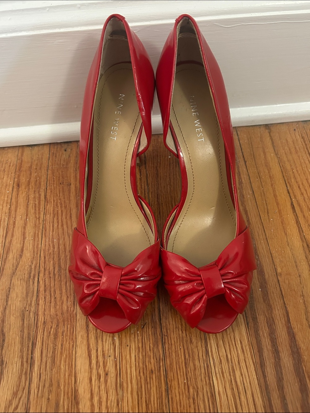 Nine West Red Bow Peep-Toe Heels